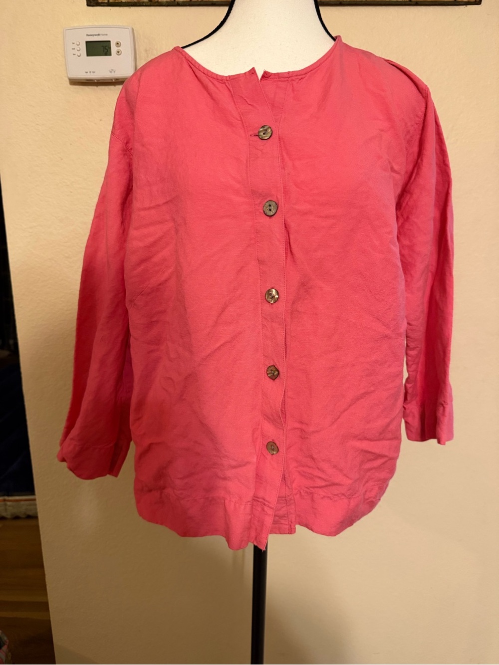 Sigrid Olsen Blouse Women's Salmon Linen Blend Long Sleeve Button Down Plus Size
